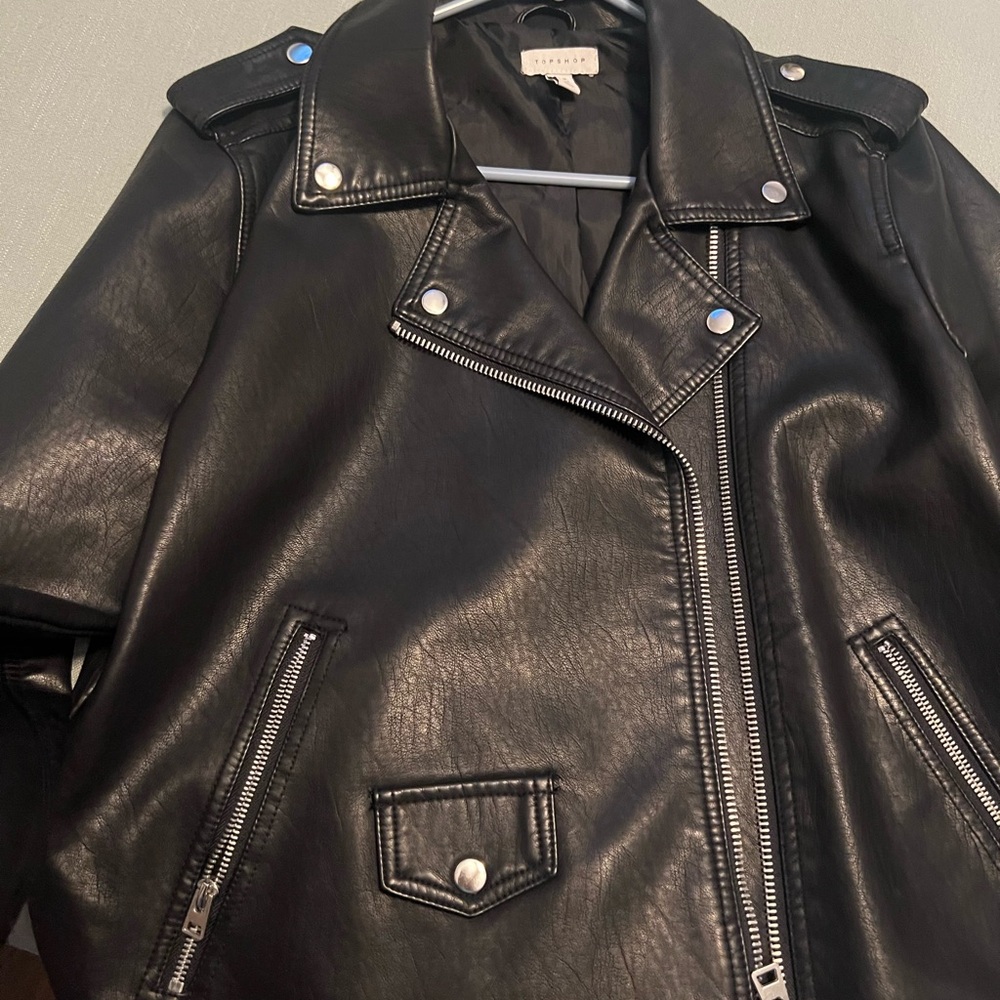 Topshop faux leather classic biker jacket